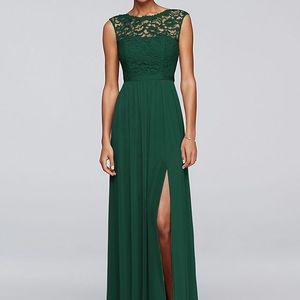Green lace top bridesmaid dress.